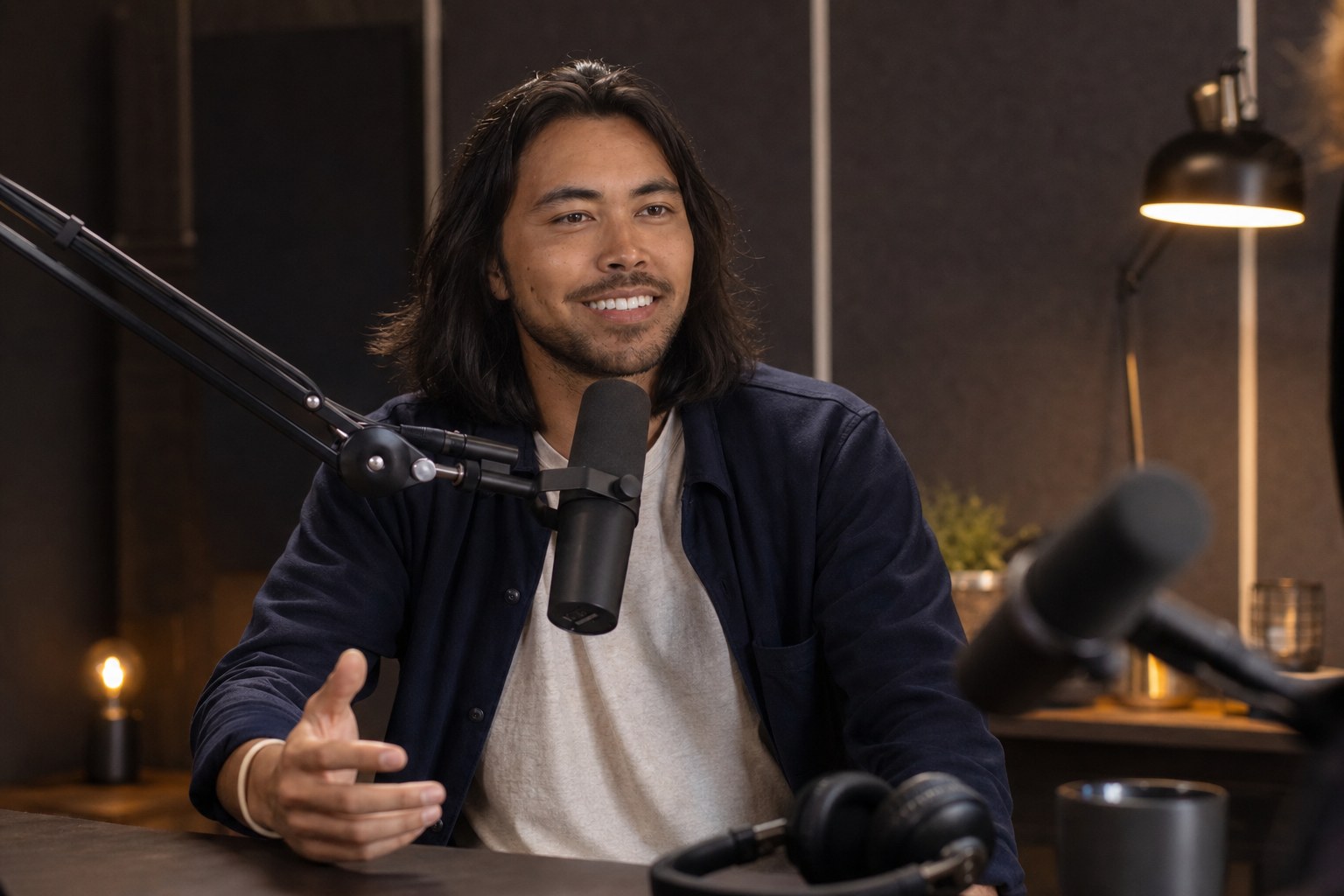Portrait of Tristan Palmer in a podcast-style studio setting