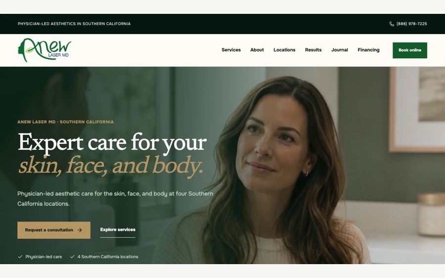 Anew Laser MD website homepage